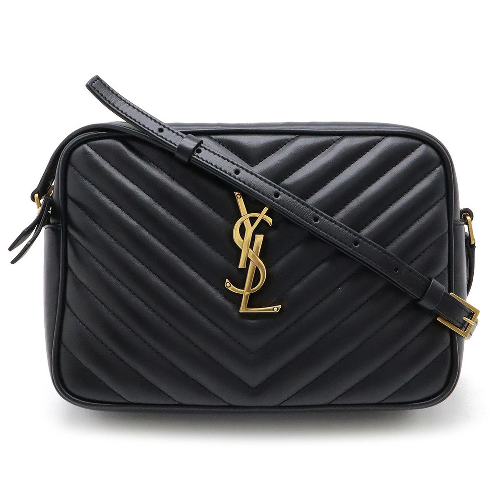 SAINT LAURENT PARIS Yves YSL Lou Camera Bag Shoulder V stitch Leather Black